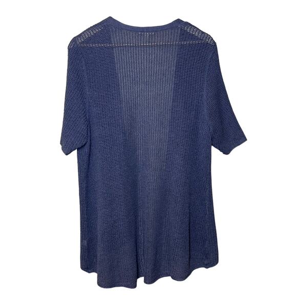 Eileen Fisher Women’s 100% Organic Linen Open Knit Short Sleeve Sweater Blue XL - Picture 2 of 9